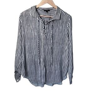 Velvet Heart Lace Up Shirt with Roll Tab Sleeves Size L